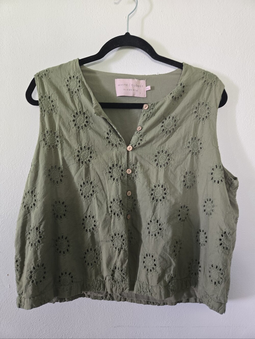 White Closet Elements Linen Blend Eyelet Sleeveless Blouse Green XL